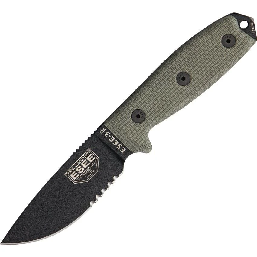 ESEE 3MILSB Model 3MIL Part Serrated Fixed Blade Knife 3 ESEE 3MILSB Model 3MIL Part Serrated Fixed Blade Knife