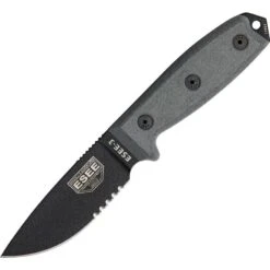 ESEE 3SBMB Model 3 Part Serrated Fixed Blade Knife With Black Linen Micarta Nylon Molle Sheath Handles