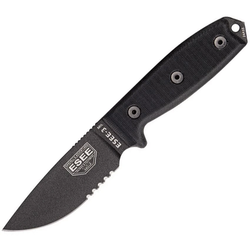 ESEE 3ILSK Model 3 Black G-10 Serrated Fixed Blade Knife 3 ESEE 3ILSK Model 3 Black G-10 Serrated Fixed Blade Knife
