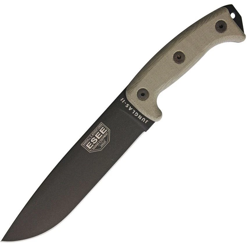ESEE JUNGLASIIE Junglas II Esee Logo Knife With Green Canvas Micarta Handle 3 ESEE JUNGLASIIE Junglas II Esee Logo Knife With Green Canvas Micarta Handle