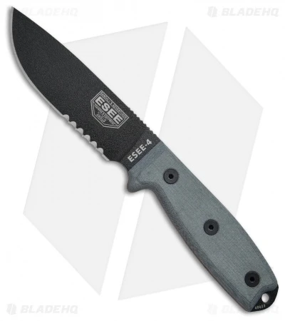 ESEE Knives ESEE-4S Fixed Blade Knife W/Clip Plate (4.5" Black Serr) 3 ESEE Knives ESEE-4S Fixed Blade Knife W/Clip Plate (4.5" Black Serr)