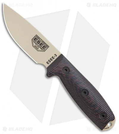 ESEE Knives ESEE-3PMDT-004 Fixed Blade Knife Red/Black G-10 (3.88" Tan) 3 ESEE Knives ESEE-3PMDT-004 Fixed Blade Knife Red/Black G-10 (3.88" Tan)