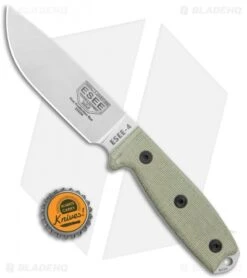 ESEE Knives ESEE-4 Fixed Blade Knife Gray Micarta (4.5" Stonewash S35VN) -ESEE Knife Shop ESEE Knives ESEE 4 Gray Micarta SW ESEE 4P35V BHQ 118459 jr bottlecap