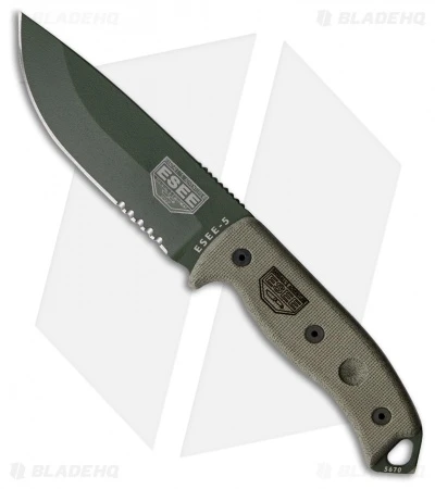 ESEE Knives ESEE-5S-KO-OD Fixed Blade Knife (5.25" OD Green Serr) *No Sheathing* 3 ESEE Knives ESEE-5S-KO-OD Fixed Blade Knife (5.25" OD Green Serr) *No Sheathing*