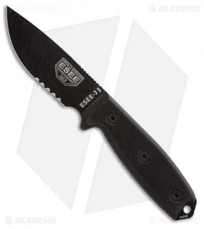 ESEE Knives ESEE-3MIL-S-BLK Knife Black G-10 & MOLLE Back (3.88" Black Serr) 3 ESEE Knives ESEE-3MIL-S-BLK Knife Black G-10 & MOLLE Back (3.88" Black Serr)