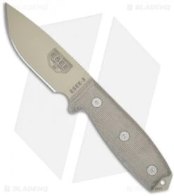 ESEE Knives ESEE-3P-MB-DT Knife W/ MOLLE Back (3.88" Tan Plain)