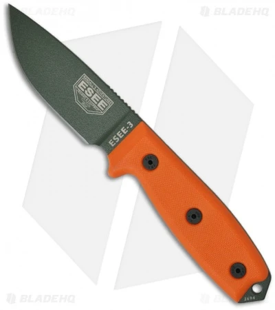 ESEE Knives ESEE-3P-MB-OD Knife Orange G-10 & MOLLE Back (3.88" OD Green Plain) 3 ESEE Knives ESEE-3P-MB-OD Knife Orange G-10 & MOLLE Back (3.88" OD Green Plain)