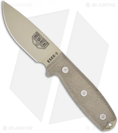 ESEE Knives ESEE-3PM-MB-DT Knife Green Sheath & MOLLE Back (3.88" Tan Plain) 3 ESEE Knives ESEE-3PM-MB-DT Knife Green Sheath & MOLLE Back (3.88" Tan Plain)