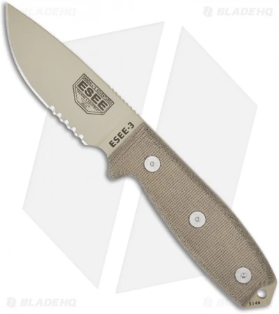 ESEE Knives ESEE-3S-DT-KO Knife (3.88" Tan Serr) *No Sheathing* 3 ESEE Knives ESEE-3S-DT-KO Knife (3.88" Tan Serr) *No Sheathing*