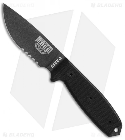 ESEE Knives ESEE-3S-TG-B Knife Black G-10 (3.88" Gray Serr) 3 ESEE Knives ESEE-3S-TG-B Knife Black G-10 (3.88" Gray Serr)