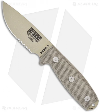 ESEE Knives ESEE-3-SM-DT-KO Knife Desert Tan (3.88" Tan Serr) *No Sheathing* 3 ESEE Knives ESEE-3-SM-DT-KO Knife Desert Tan (3.88" Tan Serr) *No Sheathing*