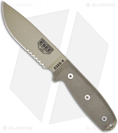 ESEE Knives ESEE-4S-MB-DT Wilderness Knife W/ MOLLE Back (4.5" Tan Serr) 3 ESEE Knives ESEE-4S-MB-DT Wilderness Knife W/ MOLLE Back (4.5" Tan Serr)