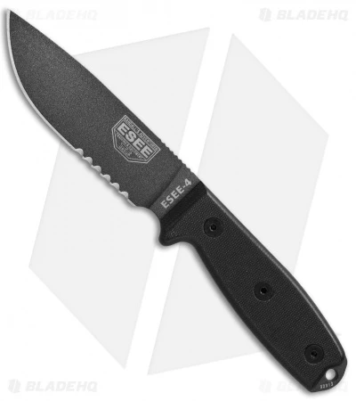 ESEE Knives ESEE-4S-TG-B Knife Black G-10 (4.5" Gray Serr) 3 ESEE Knives ESEE-4S-TG-B Knife Black G-10 (4.5" Gray Serr)