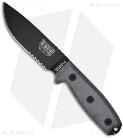 ESEE Knives ESEE-4S-MB Fixed Blade Knife W/ MOLLE Back (4.5" Black Serr) 3 ESEE Knives ESEE-4S-MB Fixed Blade Knife W/ MOLLE Back (4.5" Black Serr)