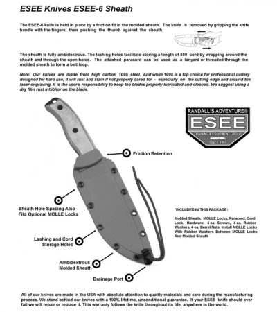 ESEE Knives ESEE-6P-B Knife Micarta (6.5" Black) 6 ESEE Knives ESEE-6P-B Knife Micarta (6.5" Black) - Image 4
