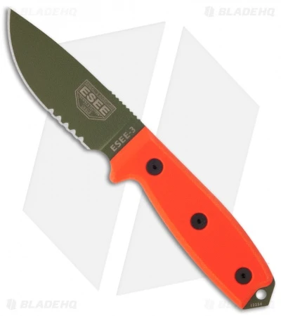 ESEE Knives ESEE-3S-OD Knife Orange G-10 (3.88" OD Green Serr) 3 ESEE Knives ESEE-3S-OD Knife Orange G-10 (3.88" OD Green Serr)